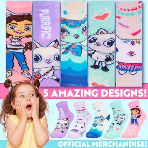 Gabby's Dollhouse Girls Socks, 5 Pack of Calf Length Toddlers & Kids Socks, Soft Breathable Preschool Casual, Gifts for Girls (4/6.5 US, Multi)3
