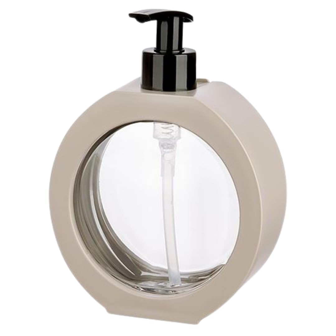 Yuvarlak Şekilli Şık Sıvı Sabunluk & Deterjanlık Sıvı Sabun Haznesi Banyo Sabunluğu Mutfak Deterjanlığı Deterjan Haznesi 350 ml (Krem)