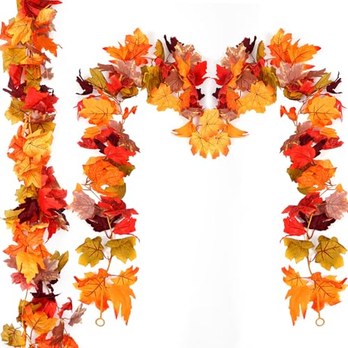 2 Pack Artificial Autumn Maple Leaf Garlands Fake Fall Leaves Decoration Hanging Vine Thanksgiving Decor maple leaf garland Fall Leaves Autumn Foliage Garland Autumn Home Decor 5.74ft/1.75m