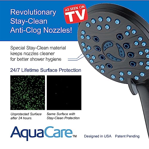 High Pressure Handheld Shower Head with 8 Modes - Nozzle Anti-clog, Power Wash for Tub, Tile & Pets, 6 ft. Hose, Brackets - AquaCare