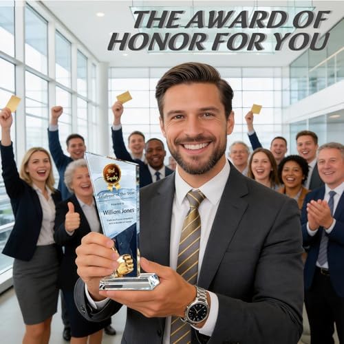 Custom Crystal Trophy Award Personalized Plaque Award with Text Logo Photo Awards Trophies for Employee Recognition Team Graduation Personalized Office Gifts for Boss Coworker Teacher (Dark Blue) - 5