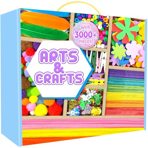 Kit Lavoretti Creativi per Bambini, 3000 Pezzi DIY Art Craft Set Scovolini Colorati per Lavoretti, Mestiere Fai da Te Decorazioni, Kit Creativo Giochi Giocattoli Regali Bambini 4-8, 8-12 Anni