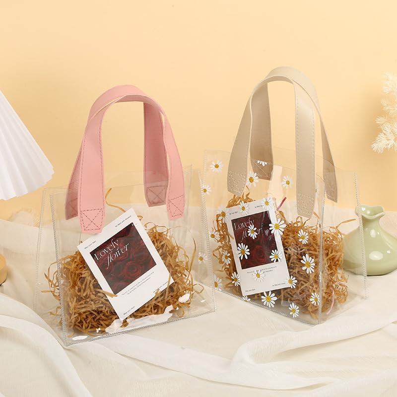 Image of SATYAM KRAFT 24 Pcs Transparent Reusable Leather Goodie Bags | Elegant Gift Bags for Her /Him Wedding Return Favors, Engagement Hampers, Marriage, Birthday & Festival Gifting | Handle Carry Bag