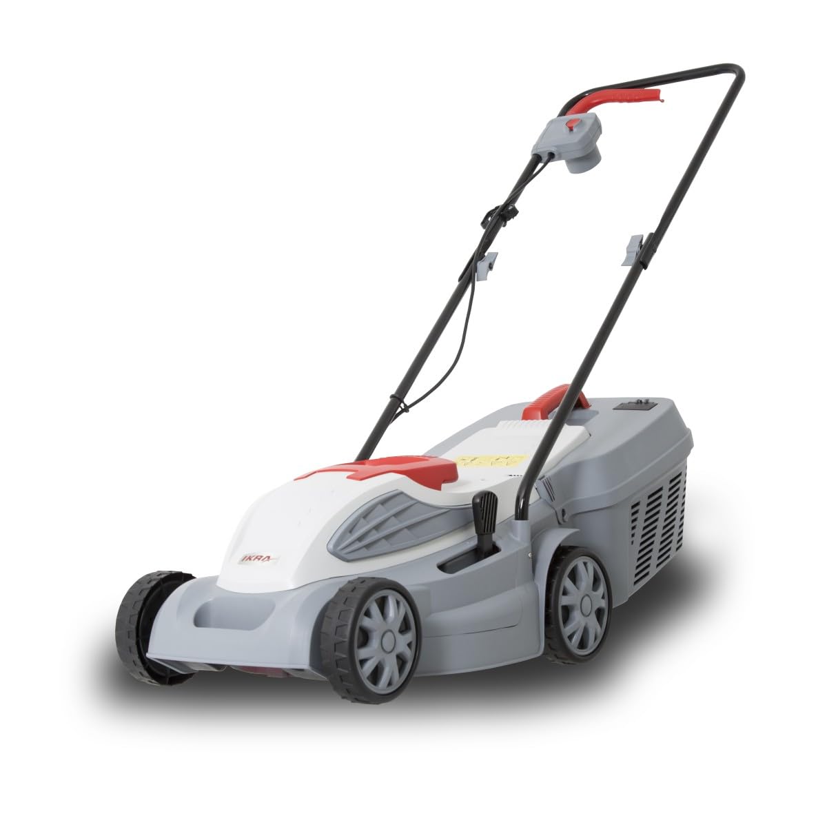 IKRA tosaerba elettrico IERM 1638 U, scatola di raccolta 45l, larghezza di taglio 38cm, altezza di taglio regolabile in 5 posizioni 25–65mm