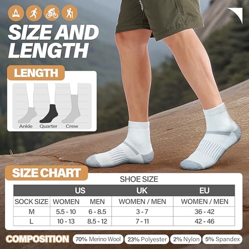 Image of 6 Pairs Merino Wool Ankle Running Hiking Socks Compression Support Breathable Thick Cushion No Show Socks for Women Men