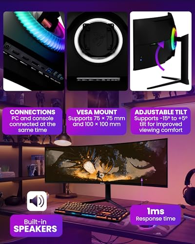 Image of Arozzi Curved Gaming Monitor Nova 49 inch VA 165Hz - Computer Monitor Ultrawide QHD 1440p - Adaptive Sync, HDR10 & Flicker Free Display - 100% sRGB Color Accuracy - PC & Console Ready - Black