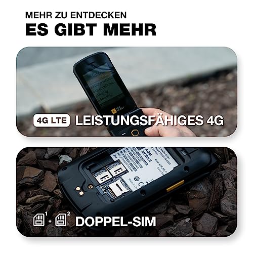 AGM M8 FLIP Klapphandy ohne Vertrag, 4G Seniorenhandy mit großen Tasten, wasserdicht/sturzsicher, SOS, kompatibel mit Hörgeräten, 1500 mAh, 104 dB Lautsprecher, Dual-SIM Schwarz