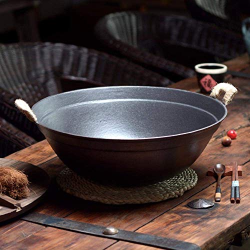 Cast Iron Pot Rundboden Big Iron Pot Heim Thick Gusseisen Wok Uncoated Antihaft-Topf Wok Casserole ausgewählt, 38cm Keine Abdeckung Zuhause