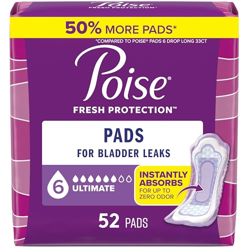 Poise Incontinence Pads & Postpartum Incontinence Pads 6 Drop Ultimate Absorbency Regular Length 52 Count Packaging May Vary