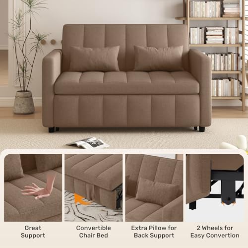 Image of Nebuaegis Sleeper Sofa Bed,3-in-1 Convertible Pull Out Couch with Adjustable Backrest for Living Room,Loveseat Sofa Bed with Side Pockets,Easy Assembly,Brown,1 PCS