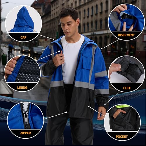 Image of SRsafety High Visibility Rain Gear, Class 3 High Visibility Work Rain Gear for Men, Construction Rain Suits