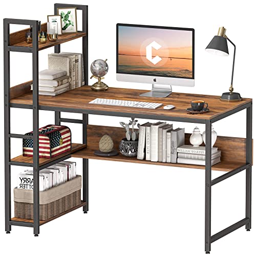 Cubiker Computer Desk 47 Inch With Storage Shelves, Home Office Desk, Study Writing Work Table, Modern Simple Style, Deep Brown #TOP9