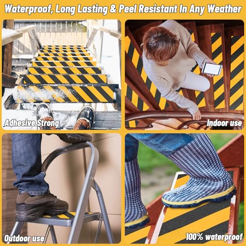 Image of 8 in x 60 ft Anti-Slip Tape for Stairs, Black /Yellow, Indoor /Outdoor | Strong waterproof adhesive, easy DIY cut-to-fit on wood, concrete, or tile. High-visibility stripes warn of slip hazards