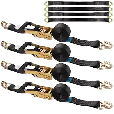YAYODS 4 Pack Car Tie Down Straps for Trailers with J Hooks, 2 x 10' Heavy Duty Ratchet Straps with 2 x 36'' Axle Straps, 10,000lbs Break Strength Truck Strap for Car, Truck, UTV Transport, Black
