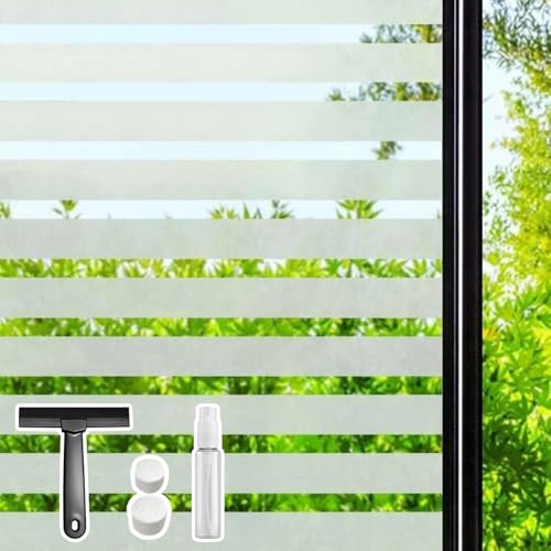 DARUITE Film Fenêtre Anti Regard Electrostatique Adhésif Occultant pour Vitre, Bureau, Chambre, Cuisine (44.3 x 200 cm, Rayé Bande Épaisse)