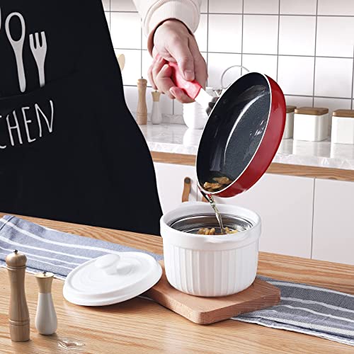 ONTUBE Ceramic Bacon Grease Container Keeper with Strainer, Frying Oil Storage Can 17oz, White - Thumbnail 2