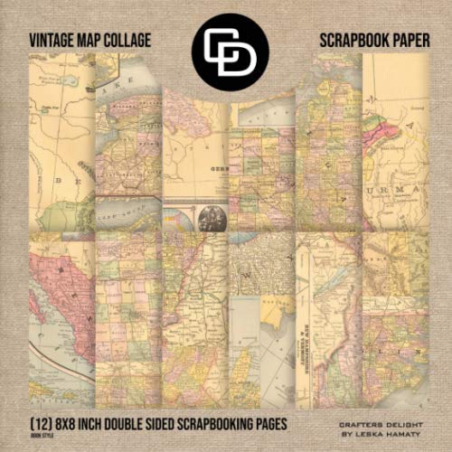 Vintage Map Collage Scrapbook Paper (12) 8x8 Inch Double Sided