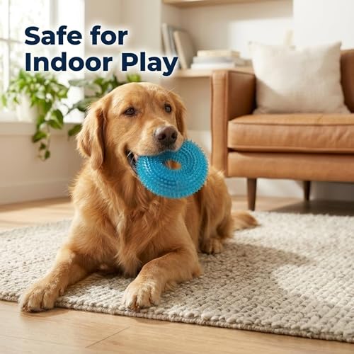 Image of Squeaky Dog Toys for Aggressive Chewers, Floating Donut Ring for Large Dogs | Blue TPR dog chew toy for small and medium dogs, teeth cleaning and puppy teething; water toy for fetch and pool play
