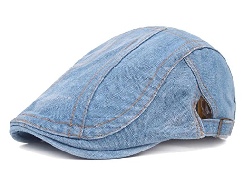 Image of Quanhaigou Unisex Denim Newsboy Hats Flat Ivy Gatsby Cabbie Driving Berets Hat Cotton Dad Cap for Men Women