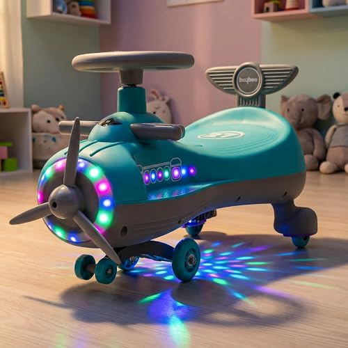 Image of Baybee Cruzo Baby Swing Cars for Kids | Twister Push Ride on Baby Cars with RGB Lights & Music | 360 Rotation Smooth Wheels Indoor & Outdoor Push Magic Car for Kids 2+ Years Boys Girls (Blue)
