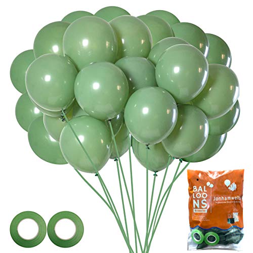 Image of Jonhamwelbor Sage green Balloons Olive Green Eucalyptus Green 100 Pack 12 inch Matte Latex Helium Balloons for Birthday Baby Shower Retro Neutral Wedding Party Decorations