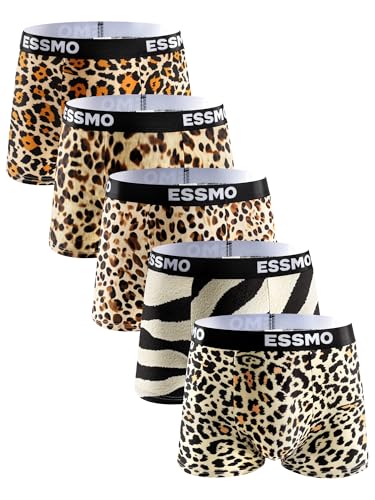Mens Boxer Briefs Regular Long Casual 4 Way Stretch Leopard Print Soft Underwear for Men 5 Pack2