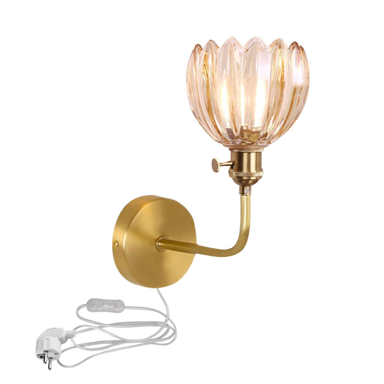 Wandleuchte Innen Mit Schalter, Modernes Glas Wandlampe mit E27 Lampenfassung und Zeitschaltuhr für Wohnzimmer Schlafzimmer TreppenhausFlur - BD1588