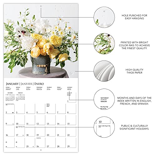 Graphique 2022 Garden Bouquets Wall Calendar | 12” X 12” | Thick Paper | Home & Office Organizer | Large Monthly Grid | 3 Languages & Marked Holidays | 4 Month Preview Page For 2023 #TOP2