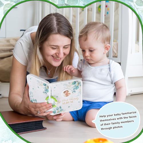 Motiskyy My First Family Album for Baby, Holds 17 4x6 Photos, Soft Toddler Photo Book with 2 Safe Mirror & Hanging Hook, Early Educational Memory Book Gift for Newborn Kids Baby Shower (Greenery) - Image 5