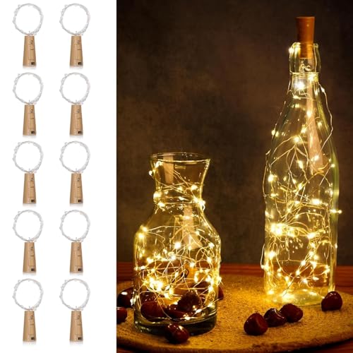 Image of GIGALUMI 10 PCS 20 LED Bottle Cork Lights 6m | Battery Operated Mini Copper Wire Fairy Lights for Decoration | Bottle Lights for Home, Wedding, Diwali, Party (Warm White)