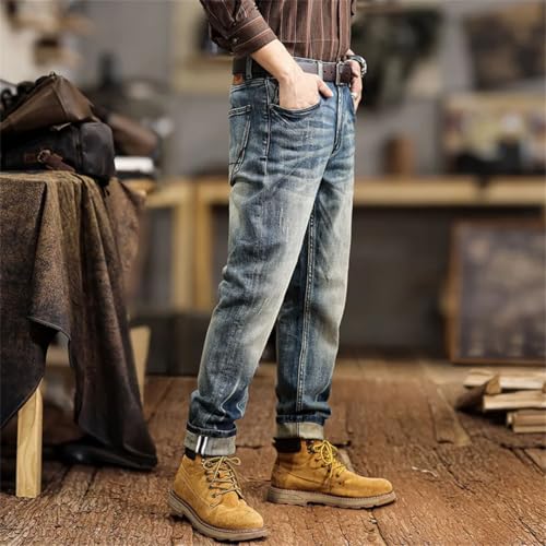 Men's Classic Stretch Casual Slim Straight Leg Washed Fleece Fashion Tapered Jeans4