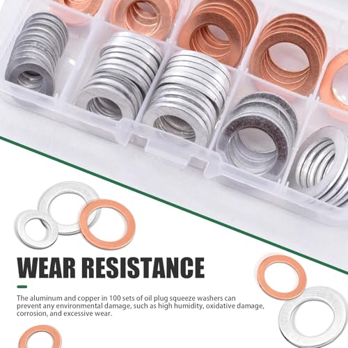 Image of 100 PCS Oil Drain Plug Crush Washer, M10 M12 M14 M16 M18 2 Material Gasket Combination Set, High Temperature Resistant Leak-Proof Seals with Storage Case, for Most Cars (Silver & Gold)