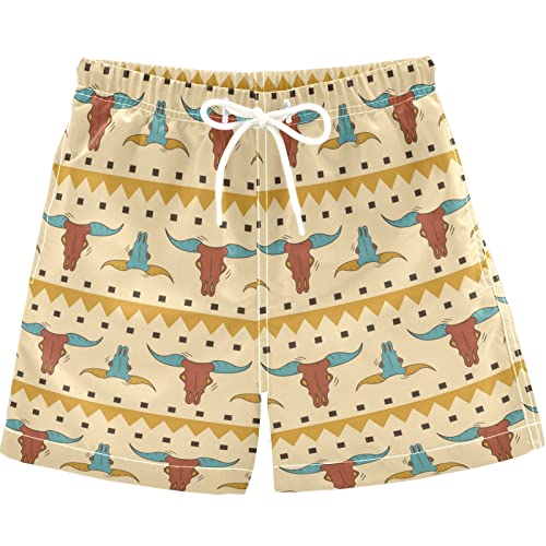 visesunny Summer Boy's Beach Shorts Quick Dry Soft Drawsting Swim Trunks Texas Cowboy Wild West Art Baby Boy Bathing Suit with Pockets