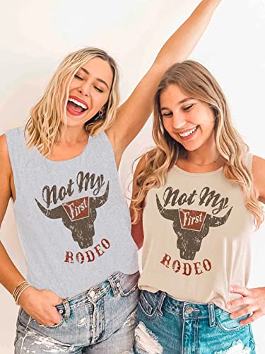 Gemlon Womens Not My Rodeo Western Graphic Cowgirl Tank Tops Loose Summer Sleeveless Tees Shirts For Women Beige M #TOP3