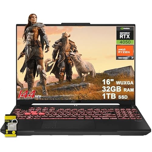 ASUS TUF Gaming A16 Laptop 16" WUXGA IPS 144Hz AMD 6-core Ryzen 7 7445HS 32GB RAM 1TB SSD GeForce RTX 4050 (Up to 194 AI Tops) RGB Backlit USB4 Two-Way AI Noise Cancelation Win11 ICP Hub