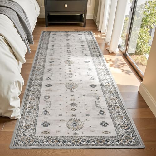 AMOAMI Vintage 2X6 Runner Rug Non Slip Soft Runners for Hallways Machine Washable Hallway Runner Bedside Rugs for Bedroom Long Rug for Hallways Entryway Laundry Room Kitchen Bathroom Grey Bo
