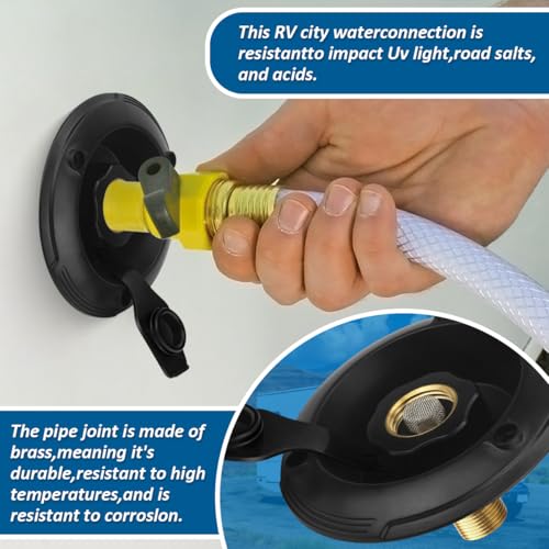 Image of RV City Water Inlet with Check Valve, RV Water Fill Inlet Connection with 3 /4 NH Female to 1 /2 NPT Male Lead-free Brass City Water Inlet Flange for RV, RV Water Inlet Replacement