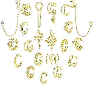 MILACOLATO 21 Pcs Ear Cuffs for Women Chain Earrings Clip On Wrap Earrings Non-piercing Helix Cartilage Cuff Earring Set Adjustable Non Pierced Earring for Women Girls