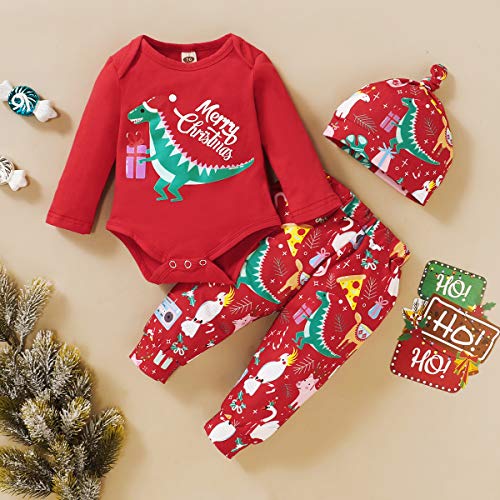 DaMohony 3 Stks/set Baby Peuter Kerst Outfits Romper + Broek + Hoed Kleding Set - Afbeelding 4
