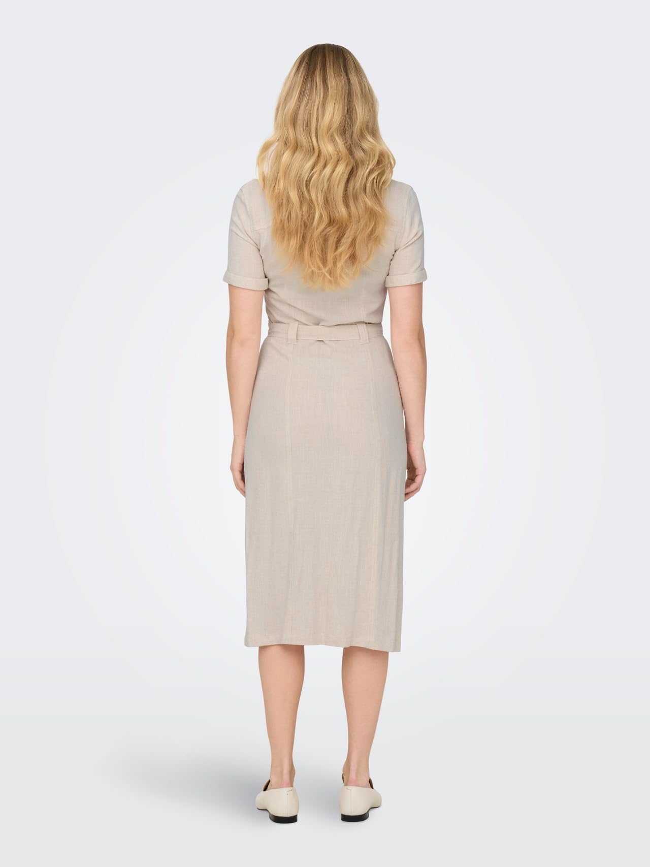 ONLY ONLSIESTA SS Lin BL Shirt Dress PNT Noos Femme Robe mi-Longue Beige 80% Viscose, 20% Lin