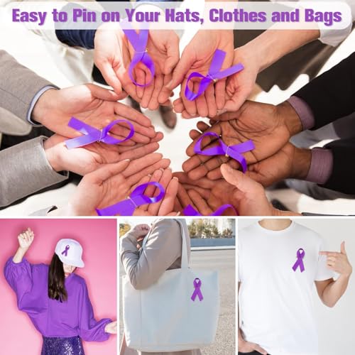Image of Halatool 100 Pcs Purple Ribbons Pins for Domestic Violence Awareness | Soft, Smooth Satin, Overdose, Pancreatic Cancer, Epilepsy, Alzheimer Awareness, Society Events, Funeral Memorial