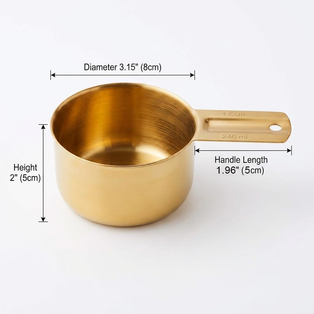 1 Cup Measuring Cups, Stainless Steel Metal Measuring Cup Set, Gold Finish