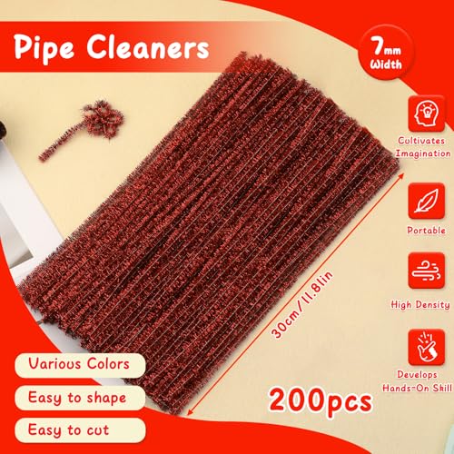 Image of Mnuizu 200 Pcs Pipe Cleaners, Glitter Pipe Cleaners Craft Fuzzy Sticks Bulk
