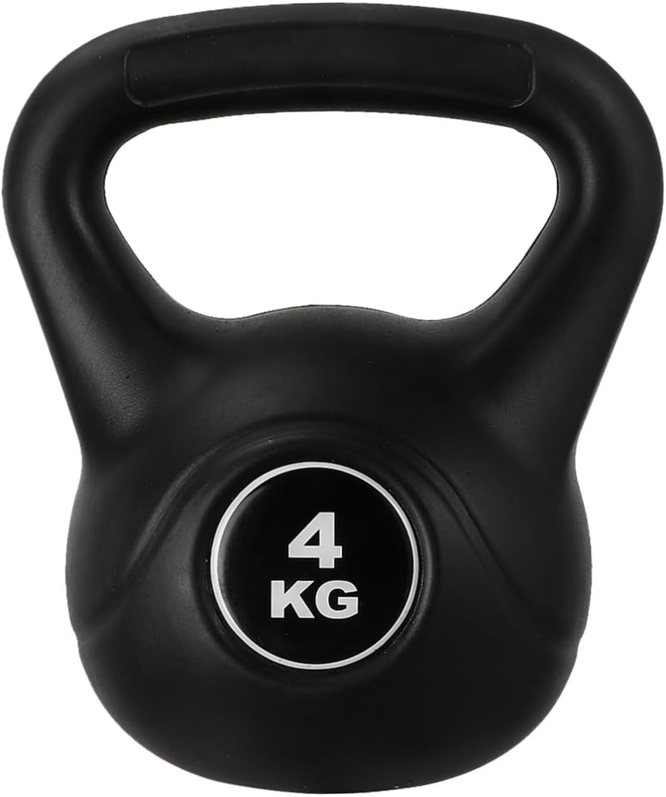 Plastic Kettlebell 4kg Black, Eco-friendly Non-odor Fitness Pot Bell for Home Exercise, Fixed Weight Kettle-bell for Strength Training and Deep Squat Equipment