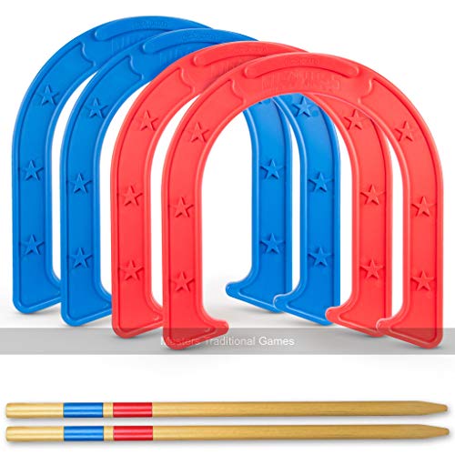 Image of GoSports Giant Horseshoes Set - Made from Durable Plastic with Wooden Stakes