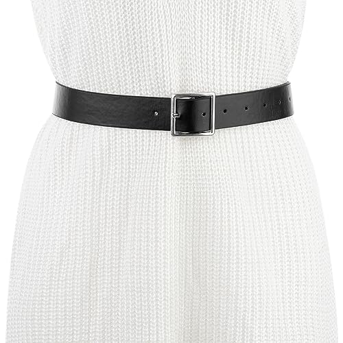 Women's Leather Belts Black Waist Belt with Pin Buckle for Dress Jeans4