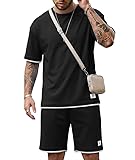 Elainone Herren Sommer Set 2 Teilig – T-Shirt & Shorts Trainingsanzug Kurz, Atmungsaktiv & Elastisch, Freizeitanzug Herren, Modern Slim Fit, Ideal für Sport, Urlaub & Alltag Schwarz XXL