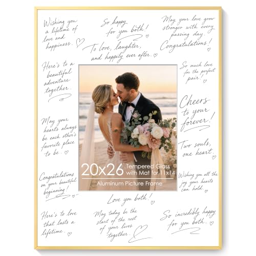 Signature Picture Frame 20x26, Aluminum Signable Frame with Glass, Gold
