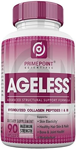 Ageless Hydrolyzed Collagen Peptides Capsules: Best Powdered Protein Formula Type 1 & Type 3, Vital for Improved Skin Elasticity, Hair, Skin & Nails, Bone and Joint Health, Faster Metabolism 90