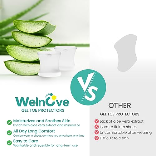 Image of Welnove Upgraded Gel Toe Separators - 12-Pack Aloe Vera Extract Infused Silicone Toe Spacers for Straightening Overlapping Toes, Bunions, Calluses - Bunion Corrector for Men and Women (X-Large Size)